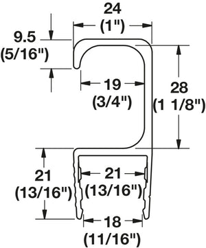Häfele 792.01.060 TAG - Extruded Pull, Omni Track®, Matte Aluminum, 2438 mm (96") length