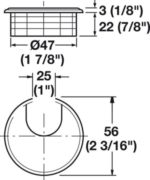 Häfele 429.93.313 Plastic Cable Grommet, Two-Piece, Round, Ø47 mm, For workplace organization, Black