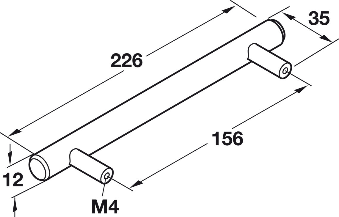 Häfele 101.20.754 Bar Pull, Ø (1/2") 12 mm, Elemental, Steel, Stainless steel look, 192 mm (7 9/16") CTC
