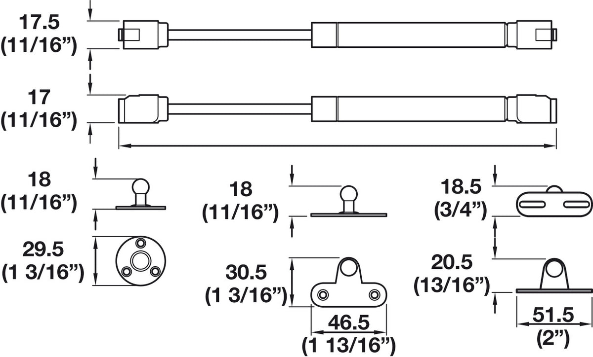 Häfele 373.82.908 Automatic Opening Lid Stay, Gas Piston, for Wooden and Aluminum Framed Doors, Steel, nickel plated, Spring force 100 N