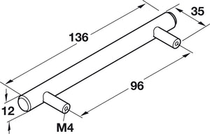 Häfele 101.20.754 Bar Pull, Ø (1/2") 12 mm, Elemental, Steel, Stainless steel look, 192 mm (7 9/16") CTC