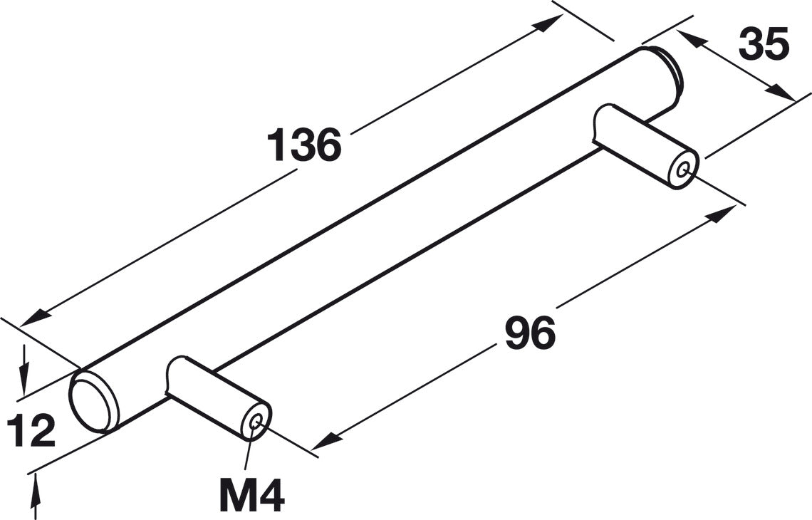 Häfele 155.00.783 Bar Pull, Ø (1/2") 12 mm, Elemental, Steel, Stainless steel look, 156 mm (6 1/8") CTC
