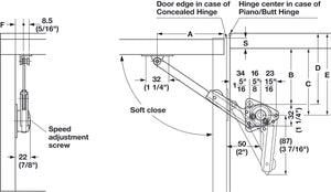 Häfele 365.31.680 Lid Stay, with Soft Close, For upward-opening door with piano, butt, or concealed hinges, Right hand