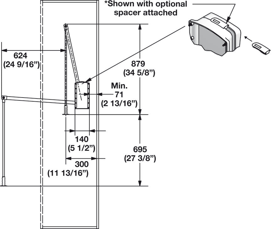 Häfele 805.31.701 Pull Down Closet Rod, 26 lbs. Weight Capacity, For inside closet width: 540 - 660 mm (21 1/4" - 26"), white