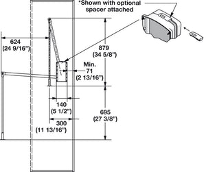 Häfele 805.31.701 Pull Down Closet Rod, 26 lbs. Weight Capacity, For inside closet width: 540 - 660 mm (21 1/4" - 26"), white