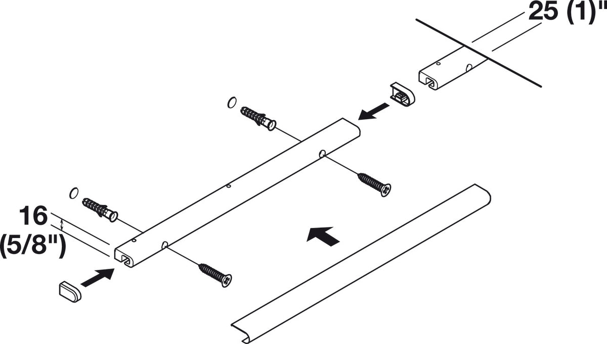 Häfele 521.60.609 Grooved Profile, Backsplash Railing System, Length: (35 1/2") 900 mm