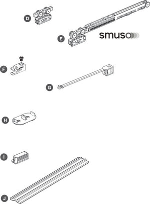 Häfele 402.33.029 Sliding Door Hardware, Slido F-Line21 20A, set, For cabinets with 1 wooden door, for door weights up to 20 kg (44 lbs.), for door heights up to 1,400 mm (55"), For 1 Door, with track stopper