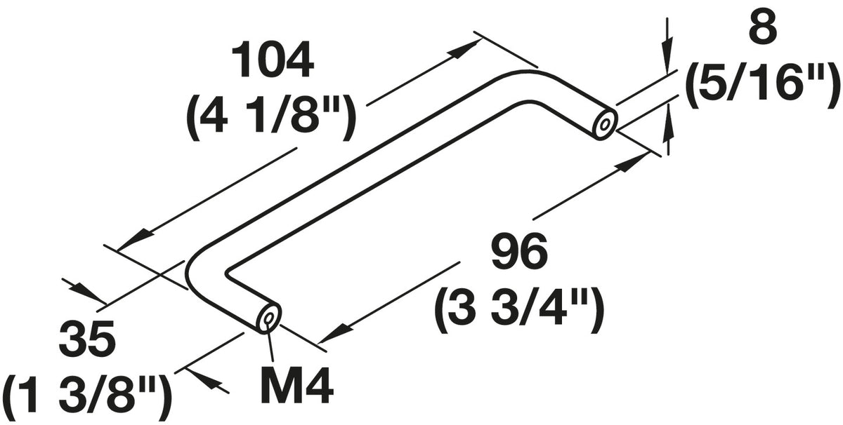 Häfele 155.00.921 Wire Pull, Ø (5/16") 8 mm, Steel or Brass, Steel, Stainless steel look, 96 mm (3 3/4") CTC