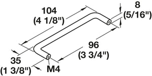 Häfele 155.00.921 Wire Pull, Ø (5/16") 8 mm, Steel or Brass, Steel, Stainless steel look, 96 mm (3 3/4") CTC