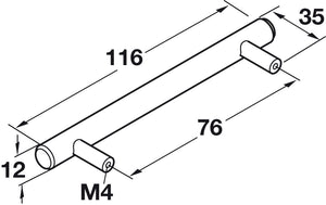 Häfele 155.00.800 Bar Pull, Ø (1/2") 12 mm, Elemental, Steel, Stainless steel look, 758 mm (29 13/16") CTC