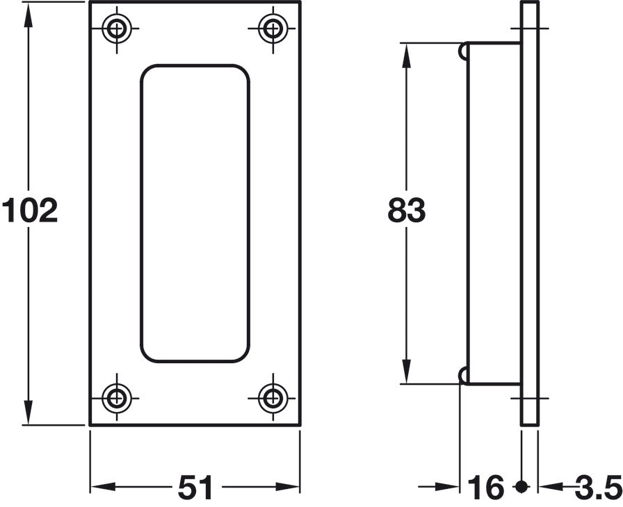 Häfele 910.37.080 Profile Handle, for sliding and folding door, 83 mm Recess, Polished
