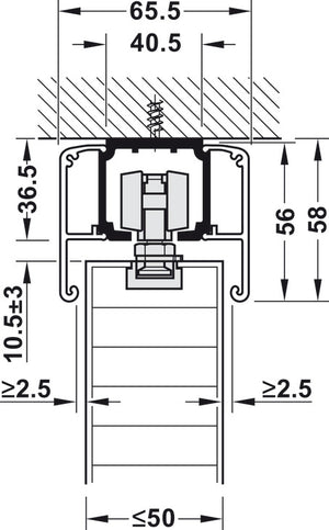 Häfele 941.62.010 Sliding Door Hardware, Slido D-Line11 160C Set, for 1-leaf wooden sliding doors, ceiling and wall installation, height adjustable doors, for door weights up to 160 kg (353 lbs.), Version A, without Soft Close