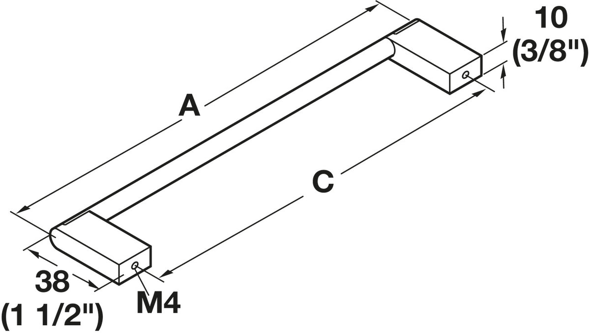 Häfele 115.70.009 Pull, Ø (3/8") 10 mm, Stainless Steel & Zinc, 1152 mm (45 3/8") CTC