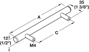 Häfele 155.02.421 Bar Pull, Cosmopolitan, Steel, Polished chrome, 101 mm (4") CTC, M4 thread