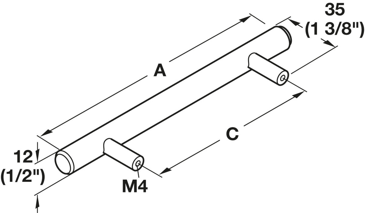 Häfele 101.20.751 Bar Pull, Ø (1/2") 12 mm, Elemental, Steel, Stainless steel look, 96 mm (3 3/4") CTC