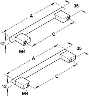 Häfele 155.00.985 Bar Pull, Cornerstone Contemporary, Aluminum, Dim. A: 290 mm (11 7/16"), dim. B: 35 mm (1 3/8"), dim. C: 260 mm (10 1/4")