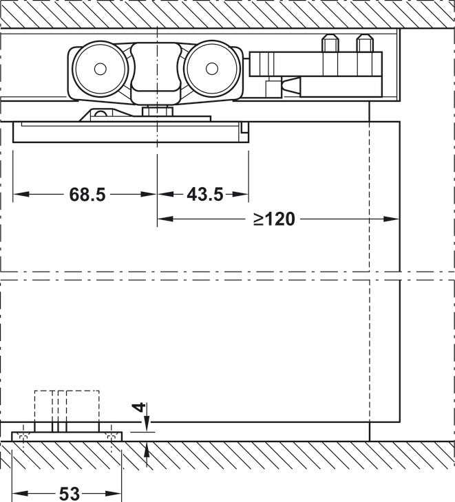 Häfele 941.62.010 Sliding Door Hardware, Slido D-Line11 160C Set, for 1-leaf wooden sliding doors, ceiling and wall installation, height adjustable doors, for door weights up to 160 kg (353 lbs.), Version A, without Soft Close