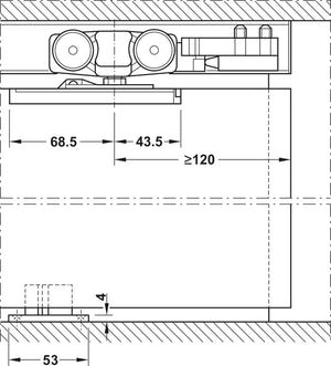 Häfele 941.62.010 Sliding Door Hardware, Slido D-Line11 160C Set, for 1-leaf wooden sliding doors, ceiling and wall installation, height adjustable doors, for door weights up to 160 kg (353 lbs.), Version A, without Soft Close