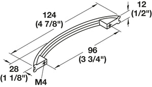 Häfele 155.00.660 Bow Pull, Coastal, Zinc, Matte chrome, 96 mm (3 3/4") CTC, 124 mm (4 7/8") length