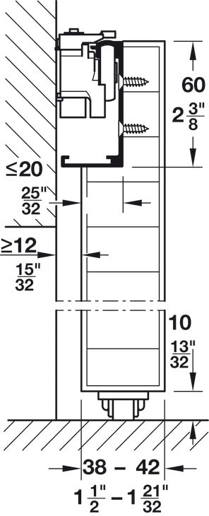 Häfele 940.59.802 Bottom track, for soft floors, Slido Design 80-M, Length: 2,200 mm (86 5/8"), silver colored anodized