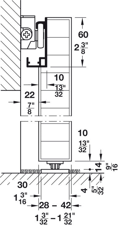 Häfele 940.59.802 Bottom track, for soft floors, Slido Design 80-M, Length: 2,200 mm (86 5/8"), silver colored anodized