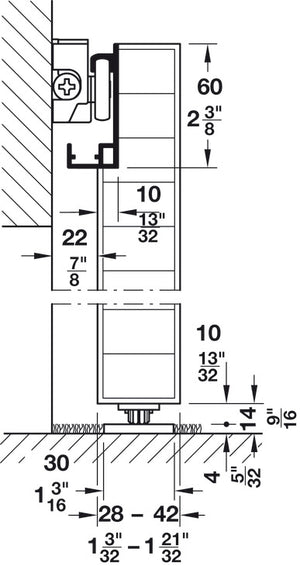 Häfele 940.59.802 Bottom track, for soft floors, Slido Design 80-M, Length: 2,200 mm (86 5/8"), silver colored anodized