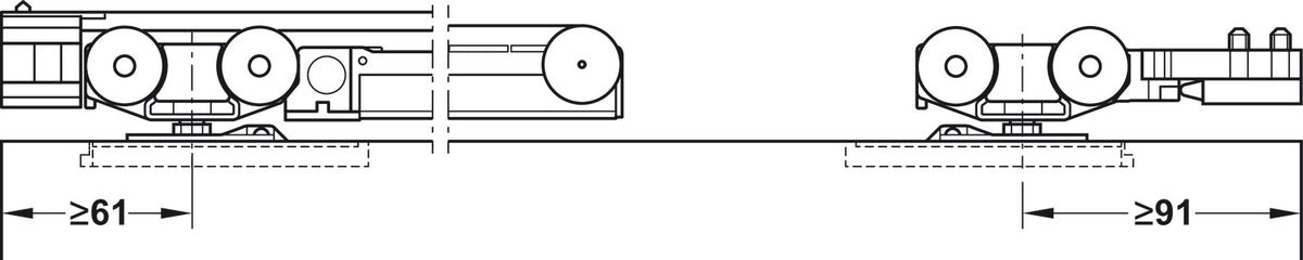 Häfele 941.02.049 Sliding Door Hardware, Slido D-Line11 50C/80C/120C, set without running track, for 1-leaf and 4-leaf wooden and sliding frame doors, ceiling installation and wall mounting, door height adjustable, With soft and self closing mechanism on 
