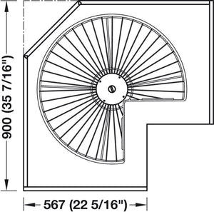 Häfele 542.15.210 Three Quarter Circle Susan Fitting, With Baskets, For overlay doors and corner cabinets, For base unit: 900 x 900 mm, wire susan Ø: 714 mm, with 2 wire susans
