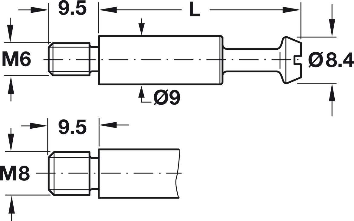 Häfele 262.87.912 Connecting Bolt, Maxifix® System, with M6 or M8 Thread, Bolt length: 48.5 mm