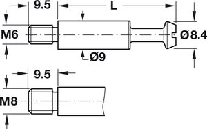 Häfele 262.87.912 Connecting Bolt, Maxifix® System, with M6 or M8 Thread, Bolt length: 48.5 mm