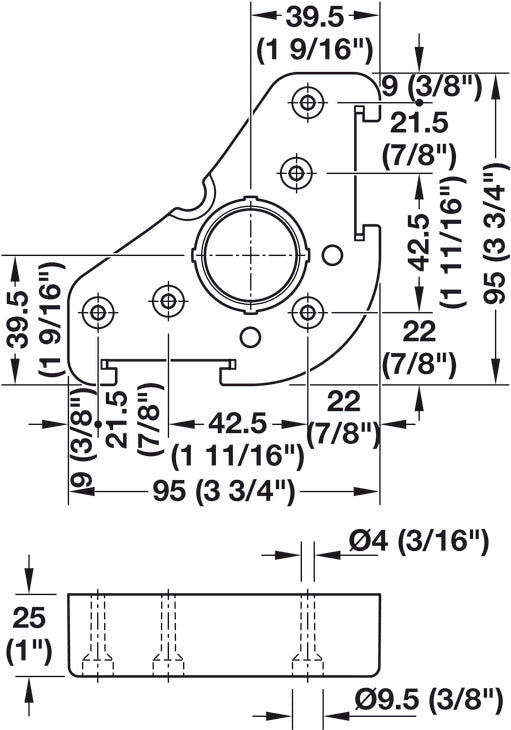 Häfele 637.76.342 Corner Mounting Plate, AXILO® Cabinet Leveling System, for applying toe-kick returns, Screw mount