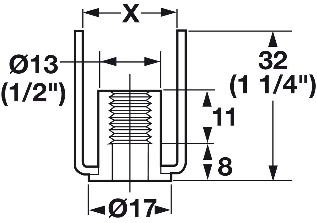 Häfele 637.95.311 Threaded U-Bracket, for 3/4" Material, With 1/4"-20 thread