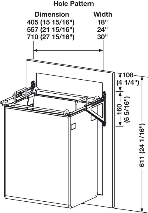 Häfele 547.43.313 TAG - Tilt-Out Hamper, with Removable Black Bag, Synergy Collection, 24" wide, 2 small bags