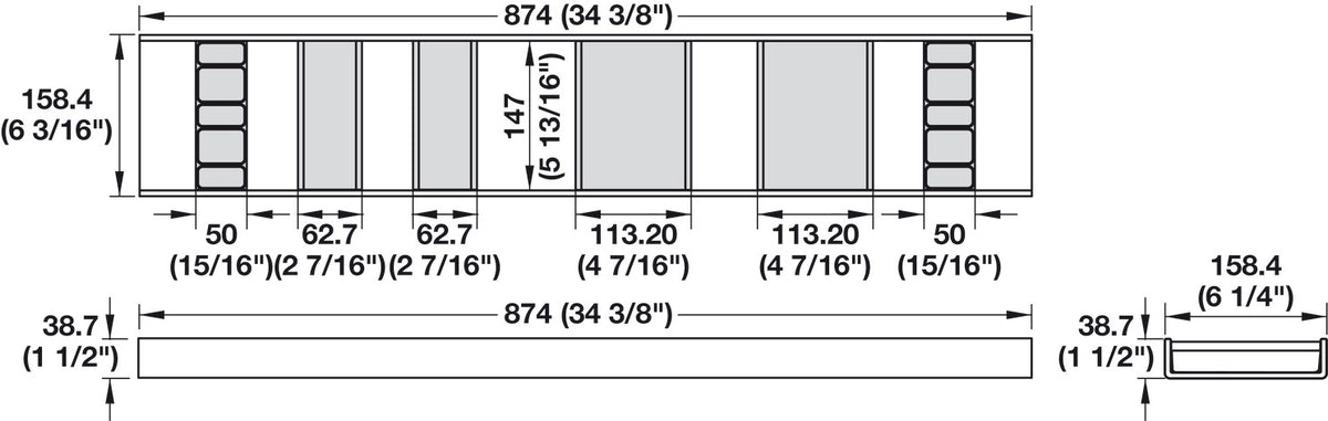 Häfele 807.87.764 TAG - Top Tray Drawer Organizer, Contour, For 36" wide drawers, winter