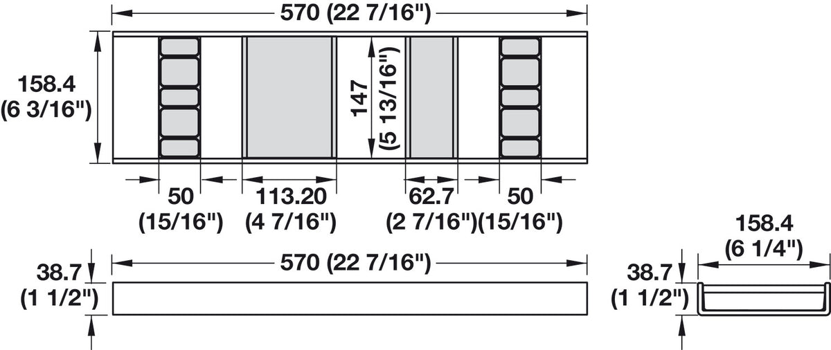 Häfele 807.87.764 TAG - Top Tray Drawer Organizer, Contour, For 36" wide drawers, winter