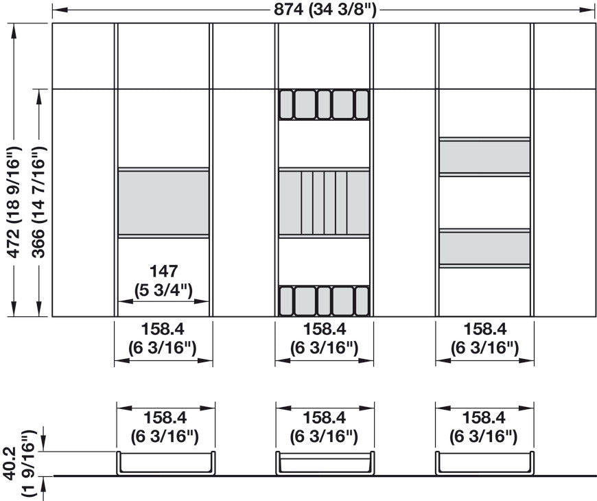 Häfele 807.87.104 TAG - Jewelry Organizer Drawer Tray, Contour, For 36" wide drawers, 16" depth, oyster