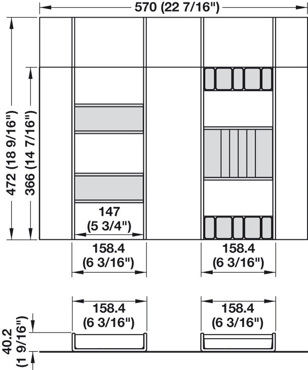 Häfele 807.87.504 TAG - Jewelry Organizer Drawer Tray, Contour, For 36" wide drawers, 16" depth, pewter