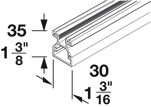 Häfele 403.36.711 Vertical Frame Profile, Slido R-Aluflex 80A, Length: 5.25 m (17' 2 11/16"), white