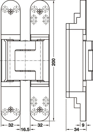 Häfele 924.19.250 TECTUS - Concealed Hinge, TE 540 3D, 3D adjustable, size 200 mm, Bronze metallic
