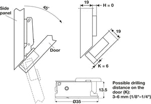 Häfele 329.35.132 Salice - Concealed - 45° Corner Hinge, Silentia+, 110° Opening Angle, Soft Close, Dowel fitting, model C7R6HE9