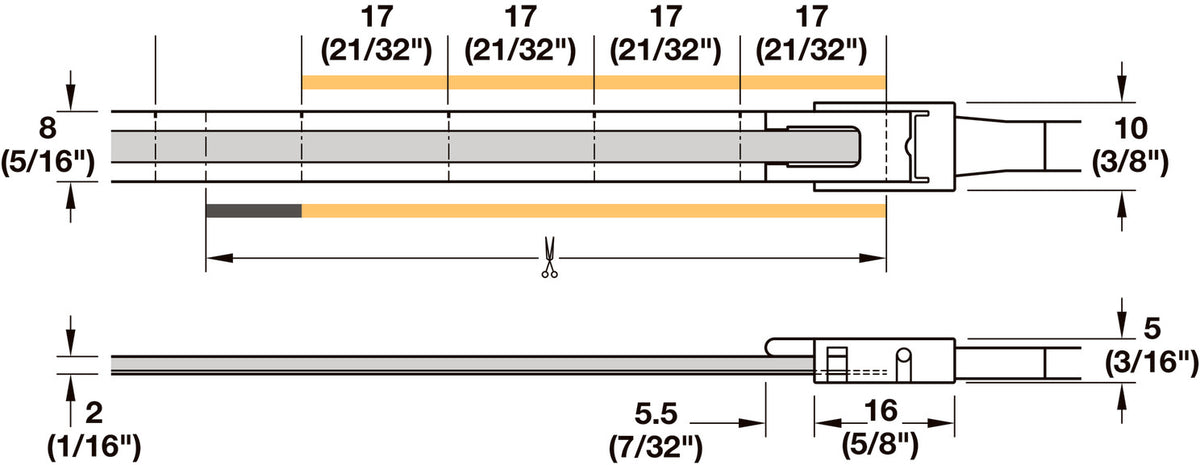 Häfele 833.76.545 LED strip light, COB Gold, Häfele Lighting LED 3104 24 V, 8 mm 2-pin (monochrome), 480 LEDs/m, 9.6 W/m, IP20, daylight white 6,500 K, 50 m (1968 1/2")