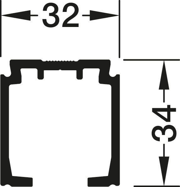 Häfele 941.62.703 Single Running Track, Pre-Drilled, W X H: 32 X 34 Mm, For Häfele Slido D-Line11 160P / 160C / 160I / 160L, aluminum, Silver coloured anodized, length 6000 mm