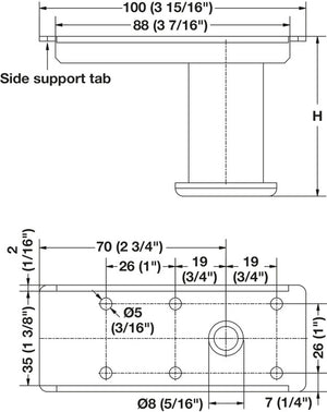 Häfele 637.19.220 Leveler, Offset Foot for Cabinets, height: 100mm - 120mm (4" - 4 3/4")