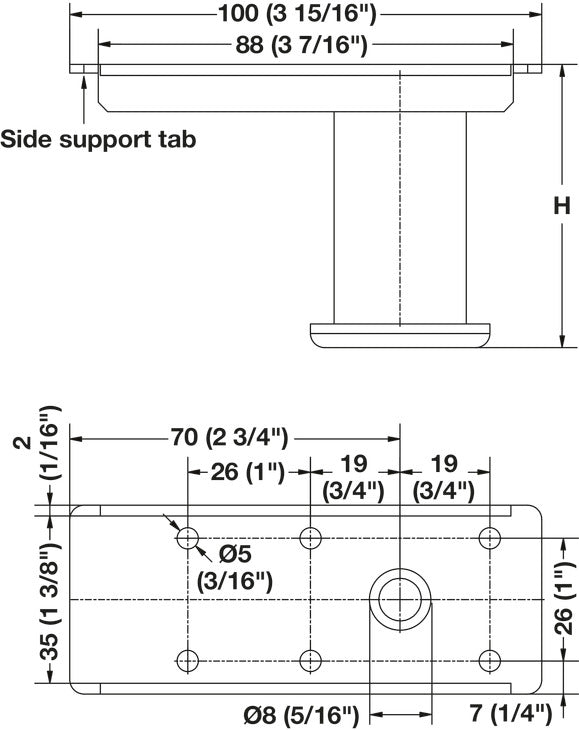Häfele 637.19.221 Leveler, Offset Foot for Cabinets, height: 120mm - 140mm (4 3/4" - 5 1/2")