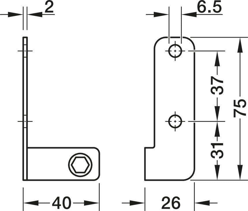 Häfele 433.30.908 Reinforcement Bracket Set, For Riverso Drawer System, For cabinet width: 600 mm