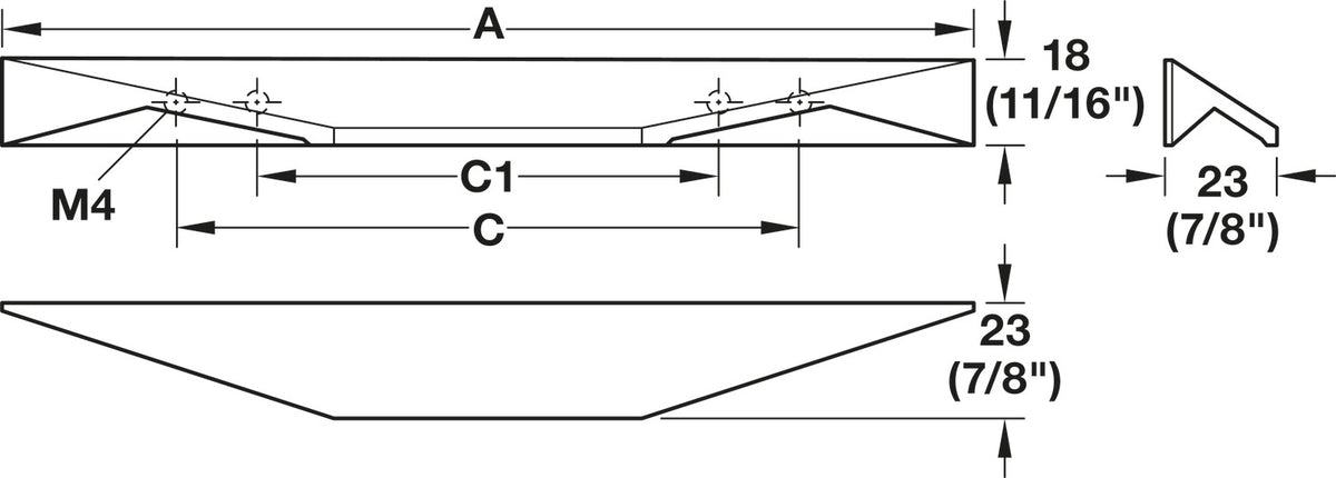 Häfele 110.46.087 Pull, Singapore, Aluminum, Stainless steel look, 320 mm (12 5/8") CTC