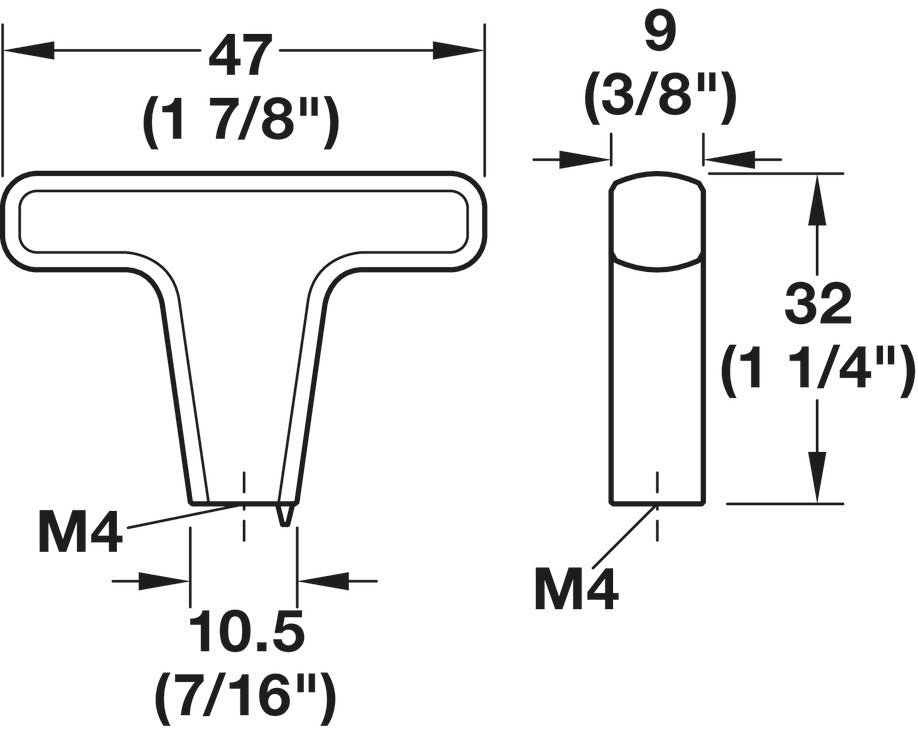 Häfele 106.70.471 T- Knob, Svelte, Zinc, satin/brushed nickel