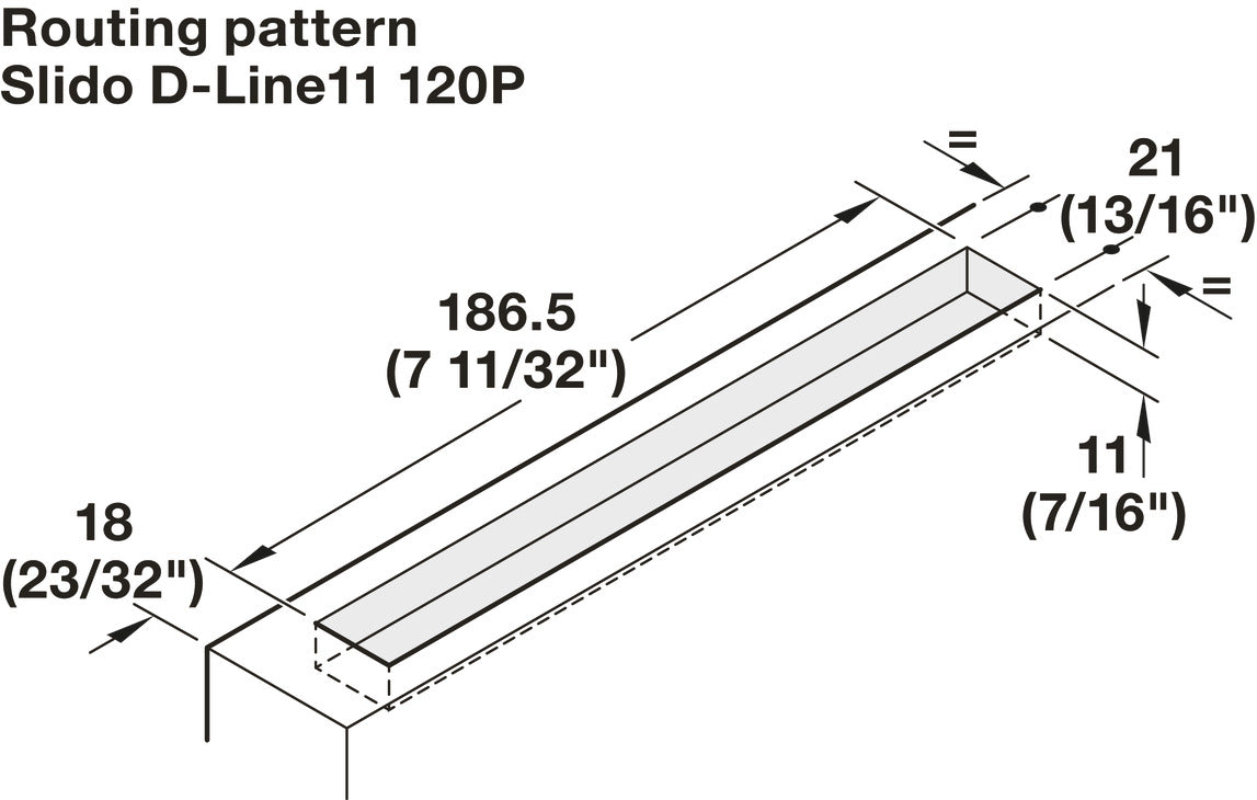 Häfele 941.03.023 Sliding Door Fitting, Slido D-Line11 120P Telescopic Opening, For wooden sliding doors, door width 600–1250 mm, door thickness 26–45 mm, for ceiling installation, For 2 doors, door weight ≤120 kg (264 lb)