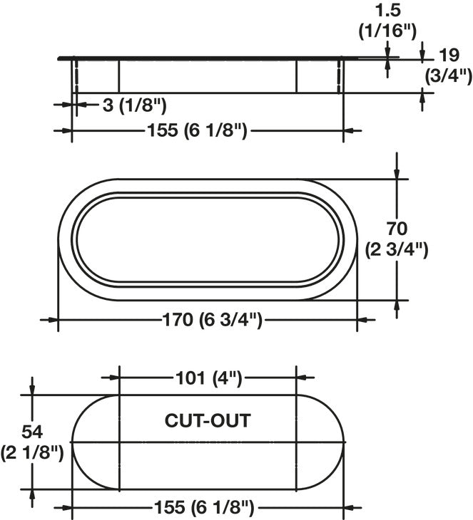 Häfele 429.87.305 Oval Grommets, Plastic, 34mm x 190mm, 3 hour UL fire rated, 100kg, 6 3/4" x 2 3/4", white