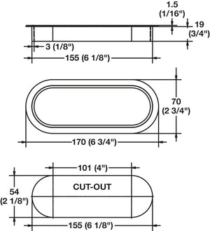 Häfele 429.87.305 Oval Grommets, Plastic, 34mm x 190mm, 3 hour UL fire rated, 100kg, 6 3/4" x 2 3/4", white